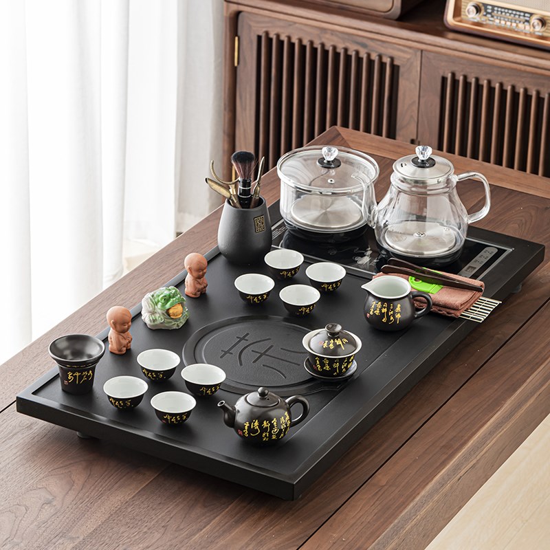 全自动茶盘套装家用简约功夫茶具乌金石茶台客厅整套茶海烧水一体