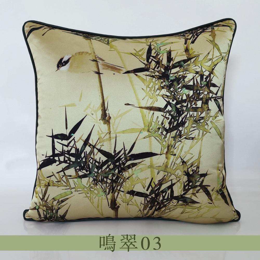 A10L新中式古典竹子茶室抱枕套靠垫套办公室沙发靠枕腰靠单面印花