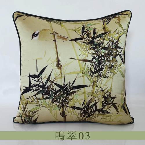 A10L新中式古典竹子茶室抱枕套靠垫套办公室沙发靠枕腰靠单面印花