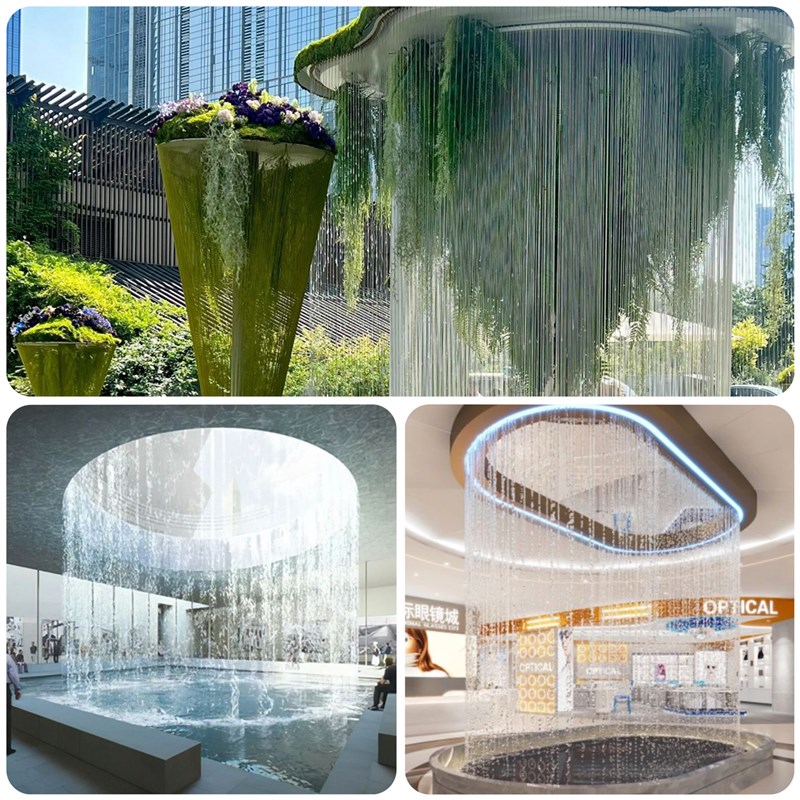 拉线水帘水幕光纤流水墙瀑布数字数控循环落地景观工程钢丝水景墙