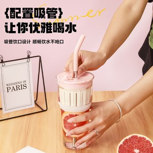 夏季吸管水杯女高颜值玻璃奶茶咖啡杯不锈钢双层大容量保温杯女