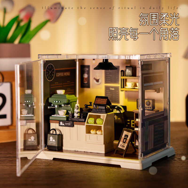 DIY小屋咖啡厅手工艺术屋玩具微缩灯光屋模型屋拼装积木女孩玩具