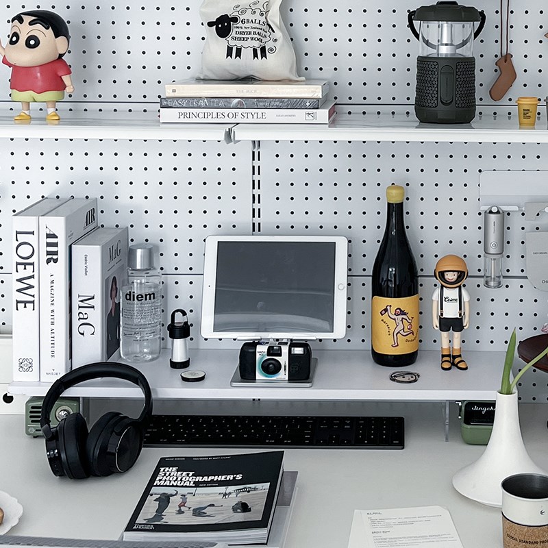 五金洞洞板书架少女桌上书柜立式落地展示收纳一体学生书桌置物架