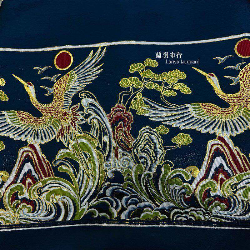 仙鹤宝料蓝色MPN马裙提花面面计服装设布