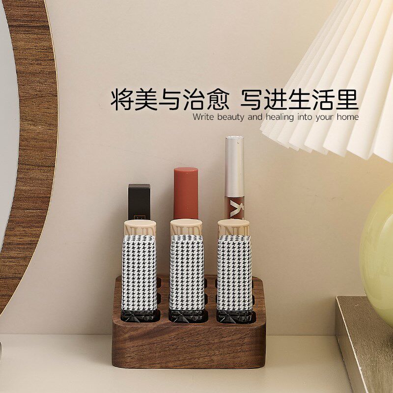 cmeo胡桃木口j红收纳盒化妆护肤品唇膏釉彩桌面置物架口红格展示
