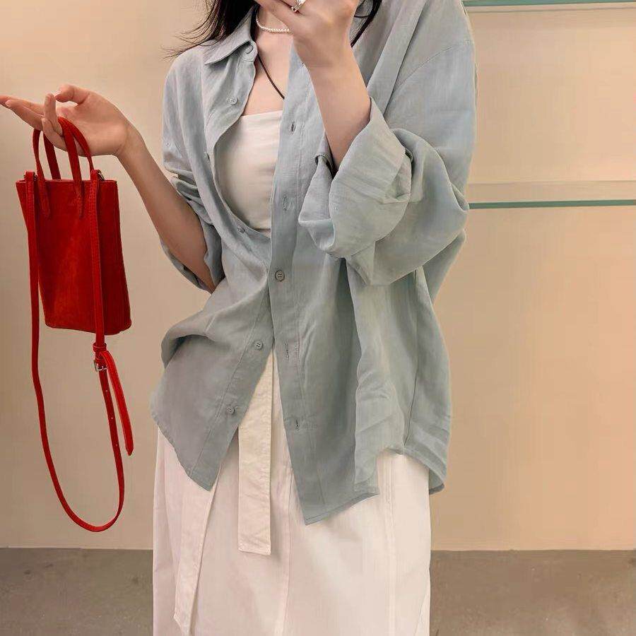 韩春通季版晒新款勤风衬衫女长XMD袖宽松百搭防季薄款