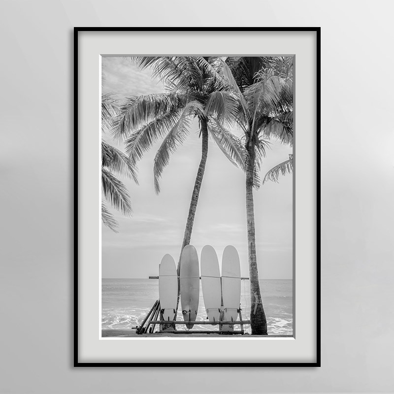 椰树棕榈树黑白摄影风景t装饰画简约现代海边冲浪挂画酒店卧室壁