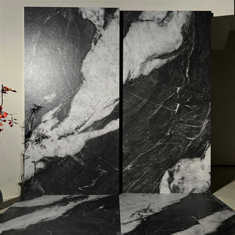 奢石仿古瓷砖600x1200黑色客厅地砖酒店别N墅地墙砖凹凸防滑特色