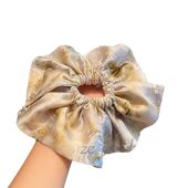 甄选级感时尚 黄色油画扎染艺术水晶珍珠肠圈女气质轻奢后脑勺扎头