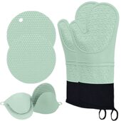 甄选九个赞微波炉长圆圈手套6件套 加长加棉硅胶餐垫加厚烤箱隔热