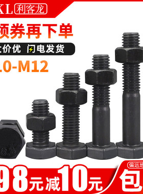8.8级二组合螺丝发黑高强度外六角螺栓螺母大全加硬螺丝杆M10 M12