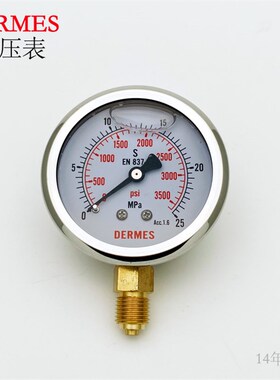 DERMES耐震压力表YN63挖掘机测压表0-25MPa油压表G1/4径向直接式