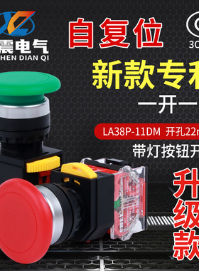 自复位按钮开关 LA38-11M 蘑菇头按钮22MM 一开一闭 高品质