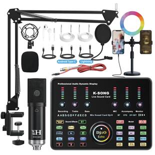 新款Temu直播声卡AI语音蓝牙专用全套手机K歌电脑通用AUDIO MIXER
