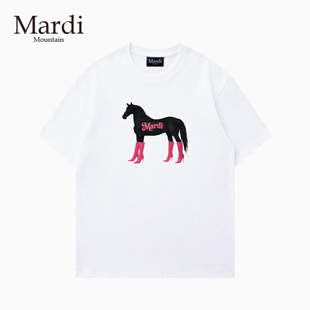 官方旗舰店 Mardi Mountain韩国正品2026夏新款黑白纯棉短袖女t恤