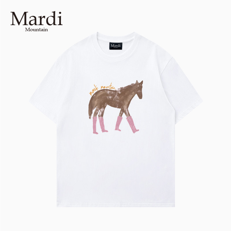 官方旗舰店 Mardi Mountain韩国正品2026春夏款黑白纯棉短袖女t恤