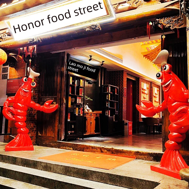 卡通龙虾模型雕塑玻璃钢摆件海鲜香辣G火锅店大排档门口迎宾小龙