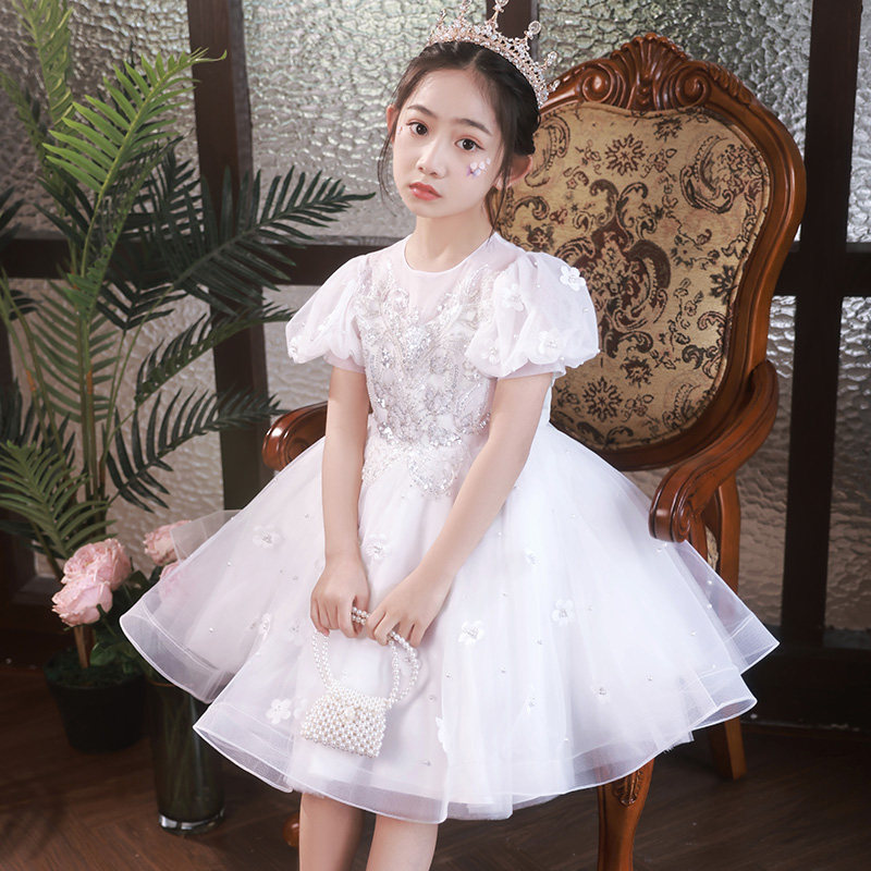 女童公主裙夏季儿童礼服蓬蓬纱裙花童婚纱小女孩钢琴主持人演出服