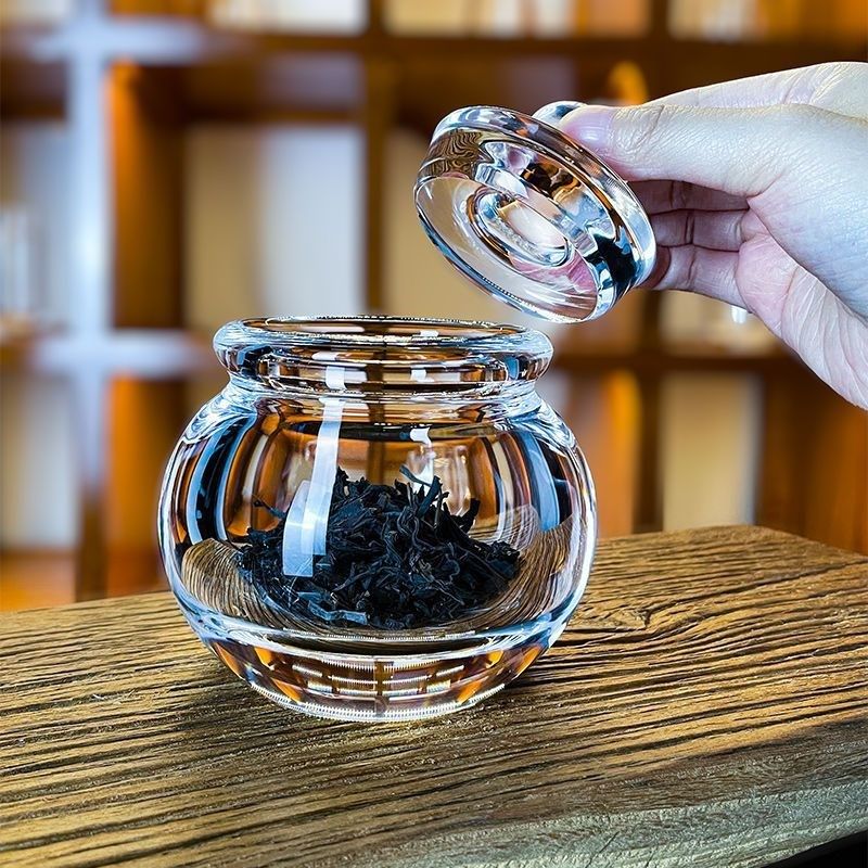 新原矿纯水晶打磨放茶叶带盖茶叶罐手磨透亮罐子高端茶具茶器器皿