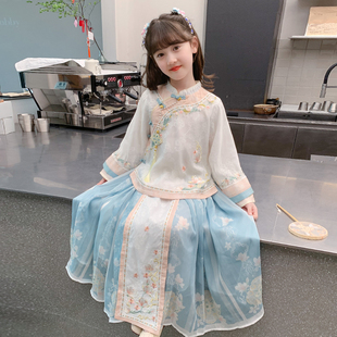 洋气国风中式 女童汉服2024新款 秋装 儿童秋季 春秋马面裙两件套 套装