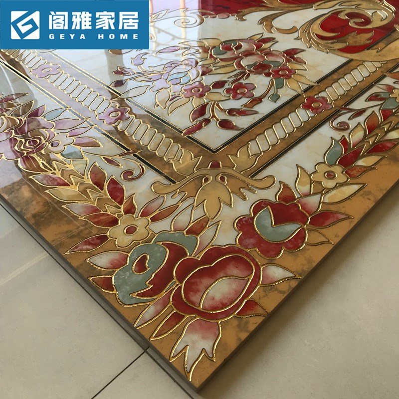 客厅拼花瓷砖微晶石800x800抛晶砖餐厅过道Q入户玄关红色拼花地砖