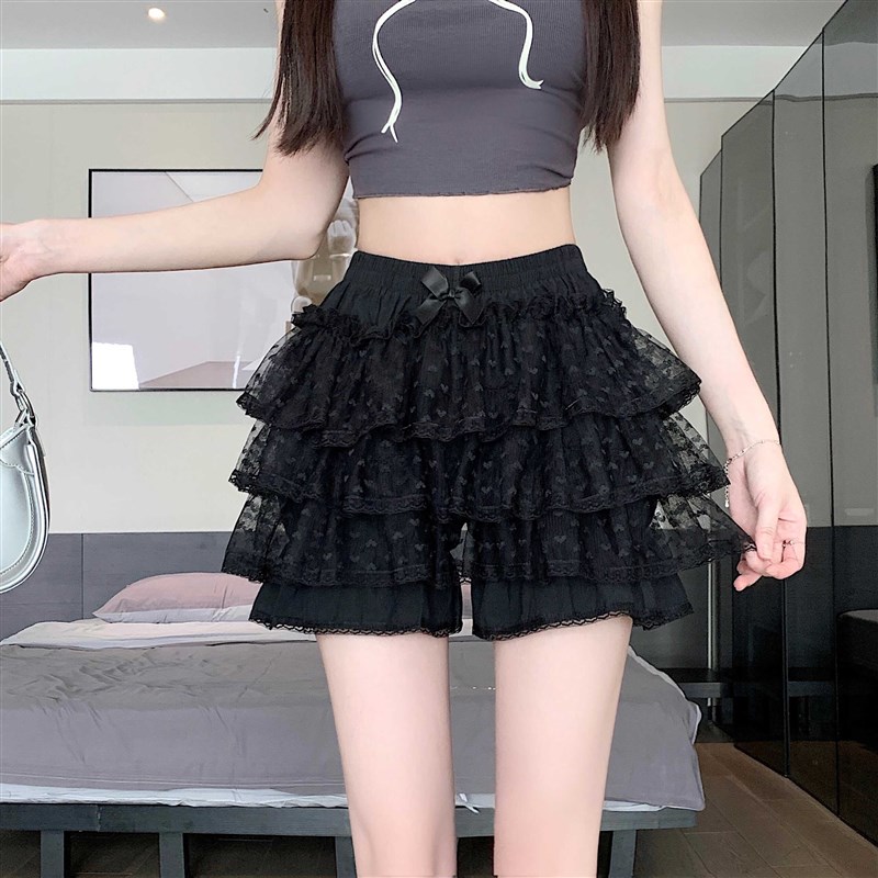 黑色南瓜裤夏季新款双层蛋糕裙木耳边短裙蓬蓬安全裤高腰女春裙裤