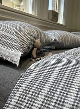 色织水洗棉提花黑色民宿少女心床z上四件套全棉1.8公寓被套三件套