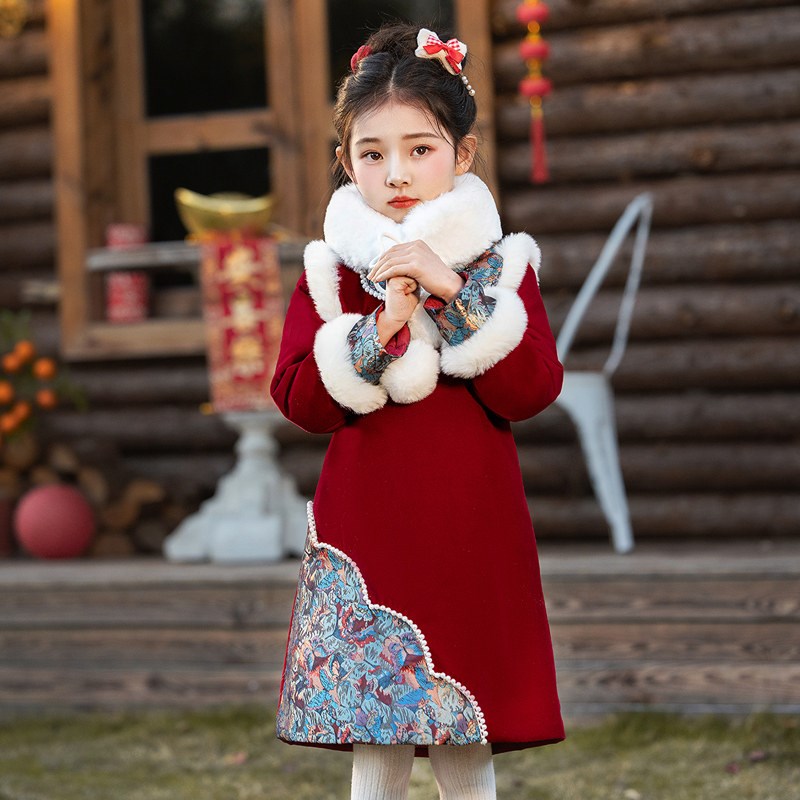 女童旗袍拜年服冬季新款儿童新中式国风唐装汉服裙女孩古风连衣裙