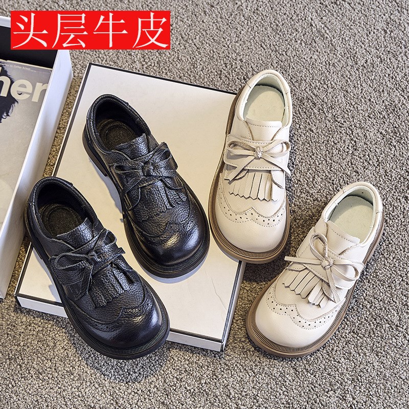 女童黑皮鞋真皮校园礼服鞋黑色白色表演鞋透气软底头层牛皮26-37