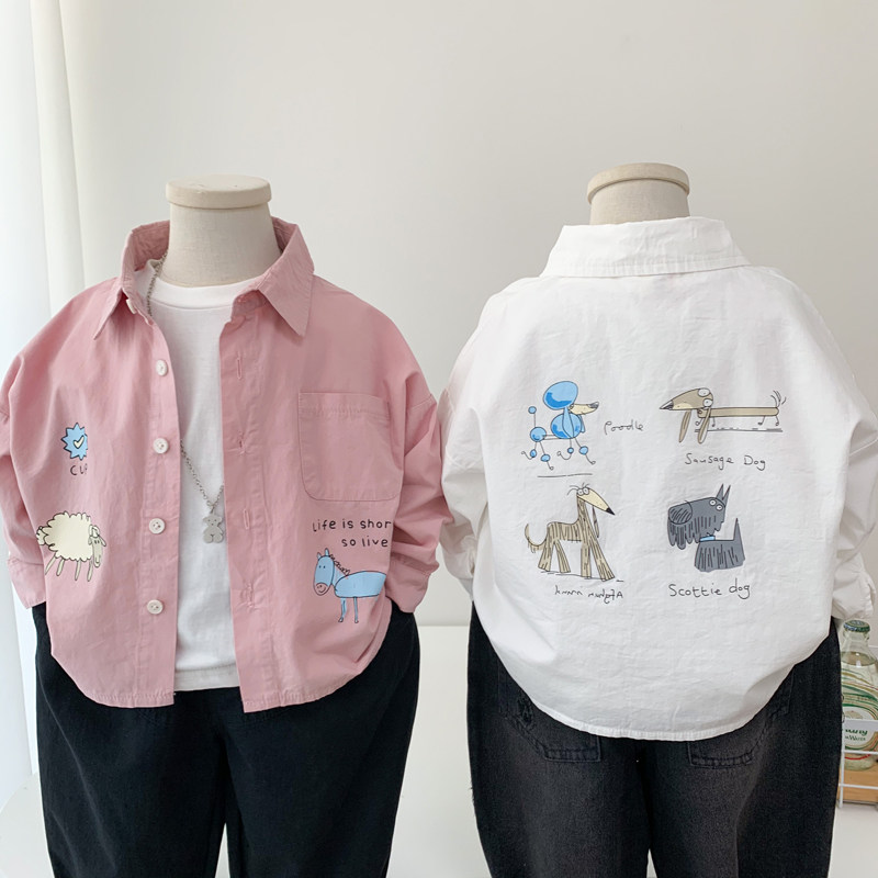 男童纯棉衬衫春秋装2024新款儿童宝宝卡通洋气薄款衬衣长袖上衣潮