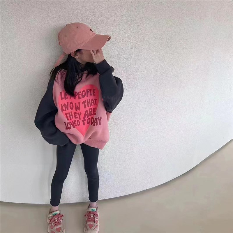 女童加绒卫衣冬装2022新款洋派儿童秋冬款加厚小女孩冬季拼色上