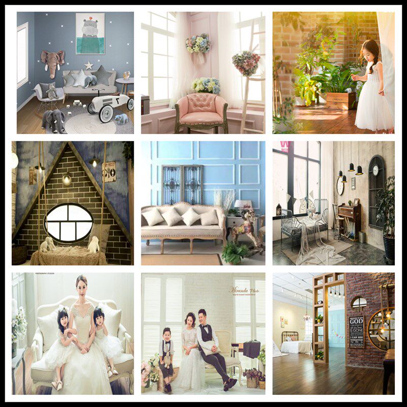 新款儿童实景摄影棚制作婚纱实景影楼装修简易韩式影楼制作