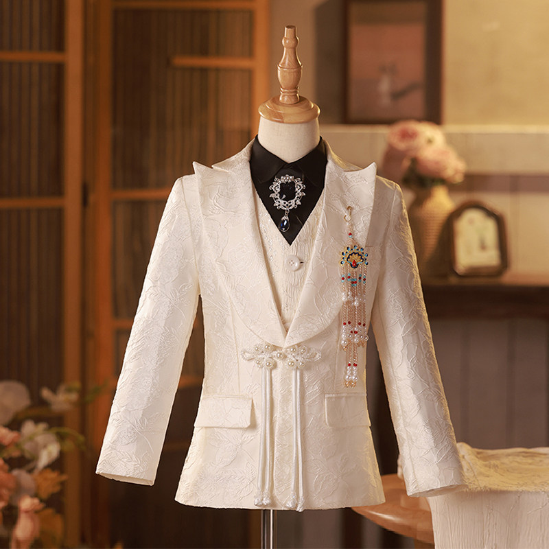 儿童西装套装男童礼服中国风帅气模特走秀花童西服男孩钢琴演出服
