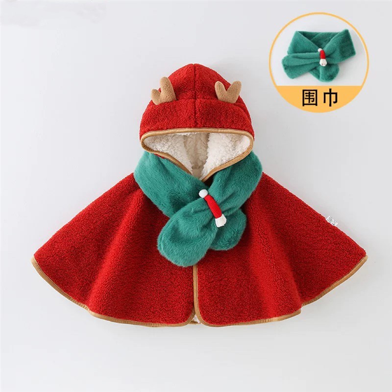 宝宝秋冬衣服超萌婴儿服冬季新款圣诞风加绒加厚斗篷外套外出披风