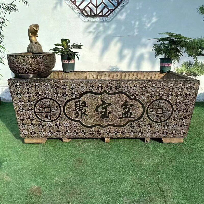 仿古石槽石雕f鱼缸花盆青石养鱼池中式庭院园林室外方形流水摆件
