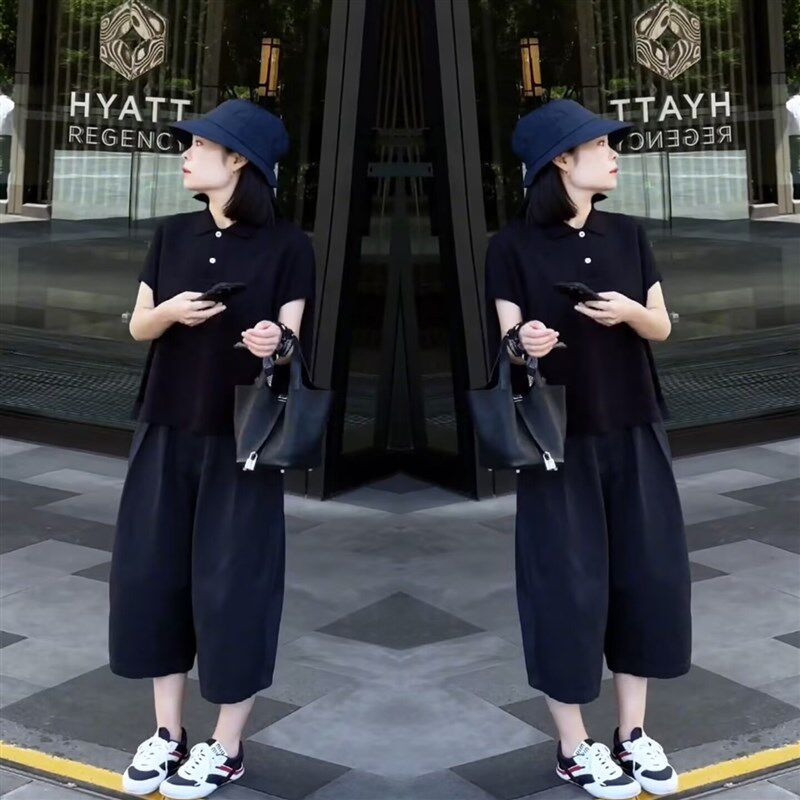 高级感时尚套装女2025夏季新款洋气减龄显瘦短袖上衣阔腿裤两件套