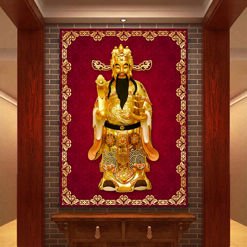 五路财神画像财神爷客厅玄关进门大气风水招财画贴画武财神到挂画