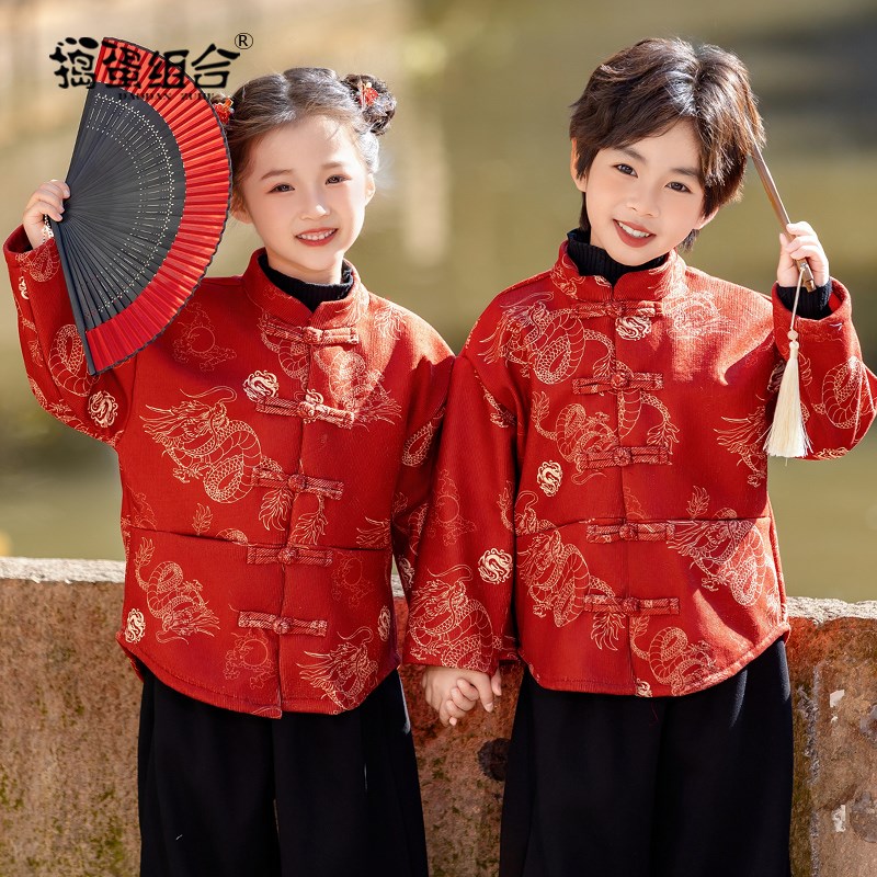 男童唐装秋冬宝宝新年衣服女童中式拜年服小少爷国风汉服演出服装