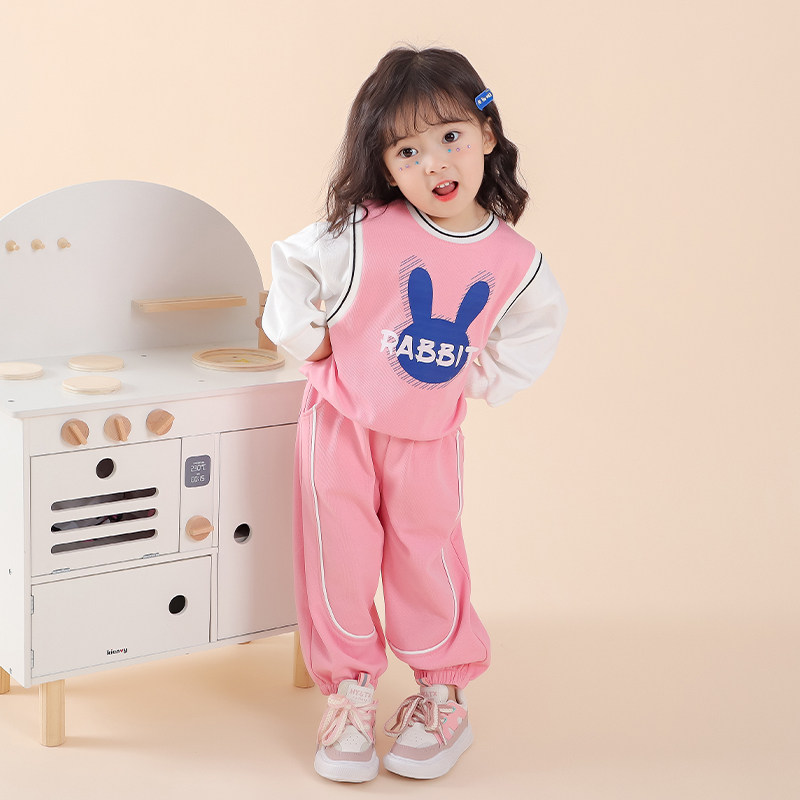 女童长袖卫衣套装春季2023新款儿童洋气春装女宝宝小童运动两件套