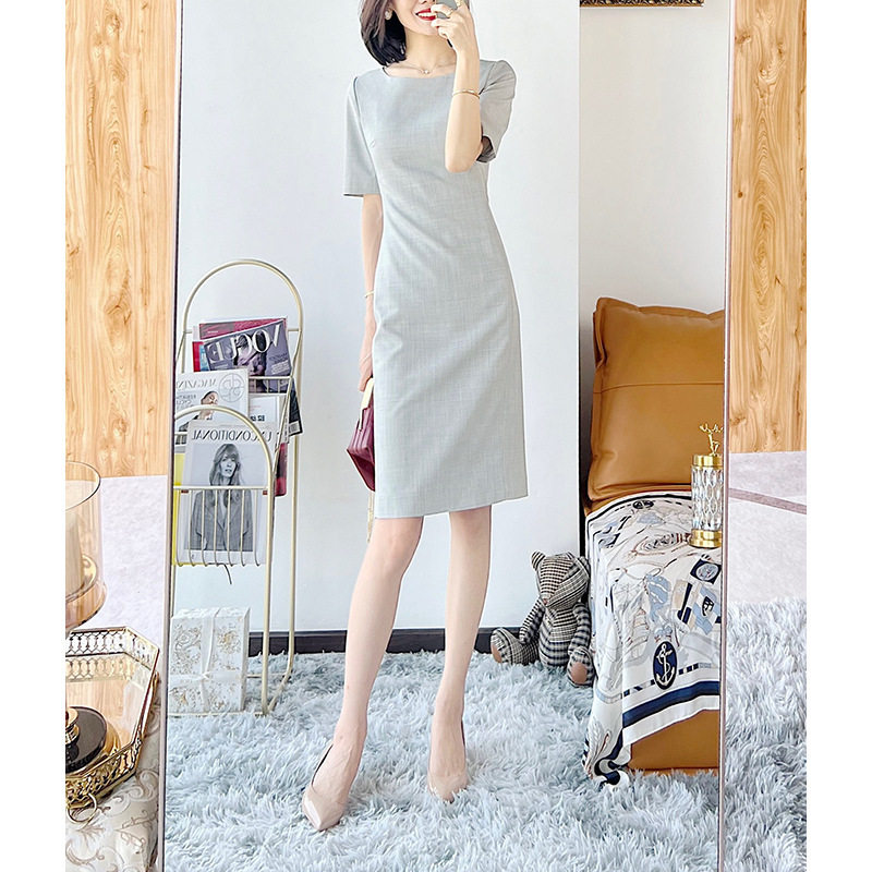 时尚优雅西装连衣裙女正式场合气质通勤职业女装夏季新款圆领裙子