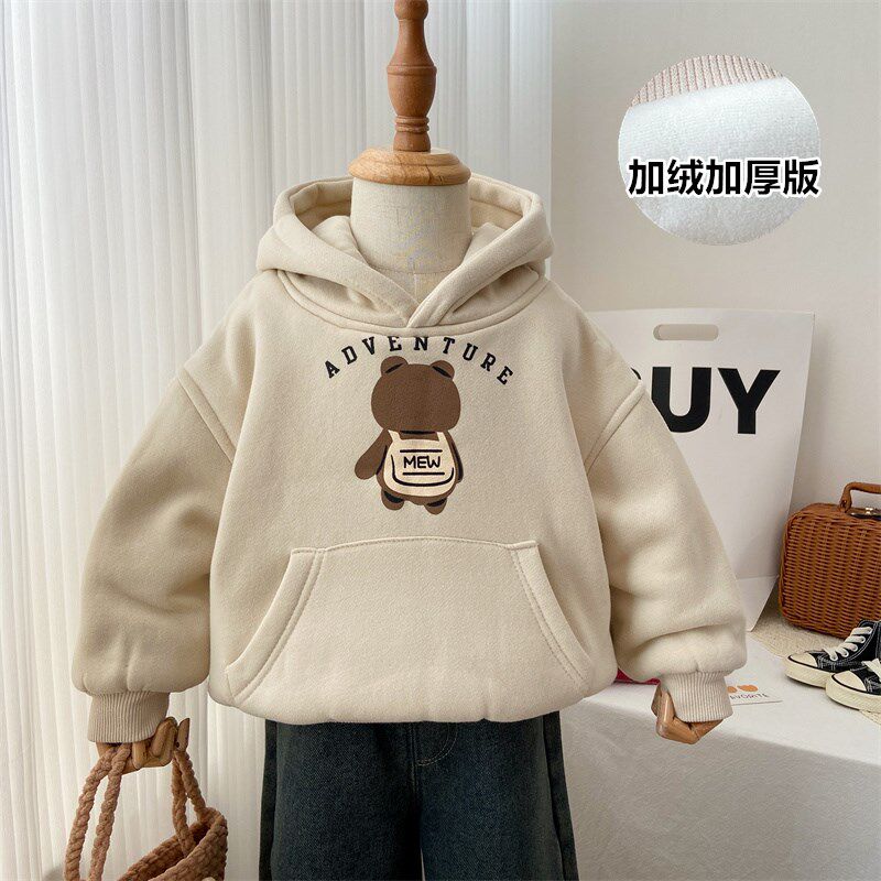 女童加绒卫衣宝宝加厚洋气儿童冬季带帽上衣男童秋冬装保暖帽衫潮