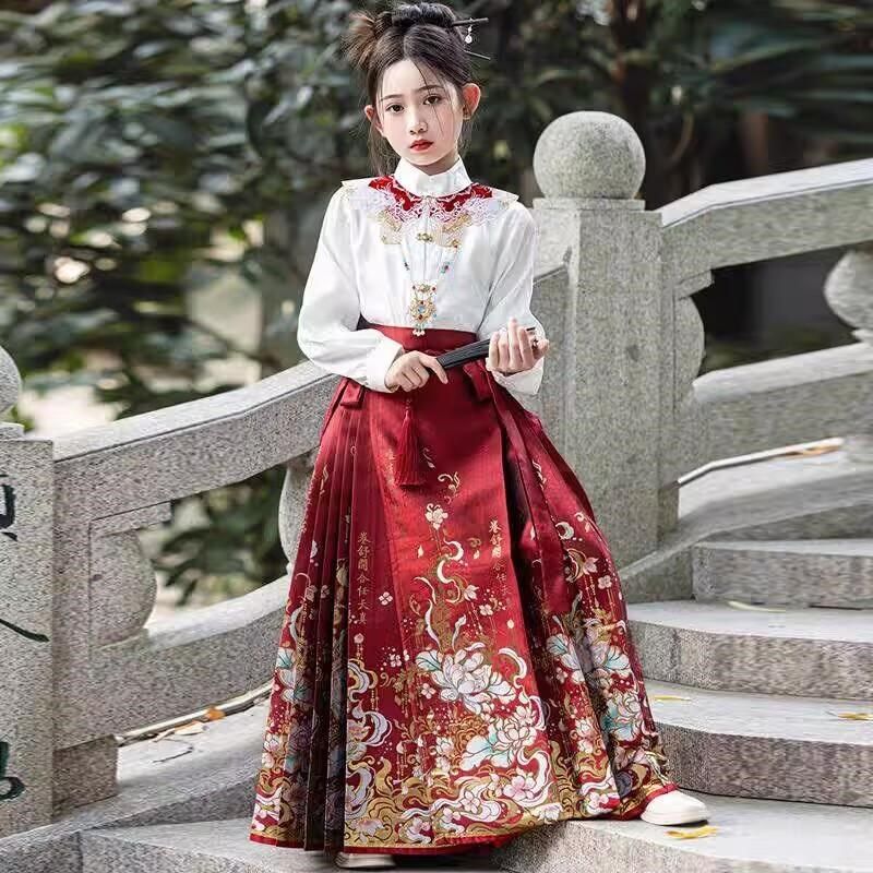 女童马面裙2025新款女童汉服儿童中国风古装新中式唐装大童秋冬款