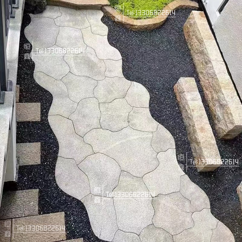 天然石材庭院f地铺石不规则异型形冰裂纹碎拼石定制花岗岩黑黄锈
