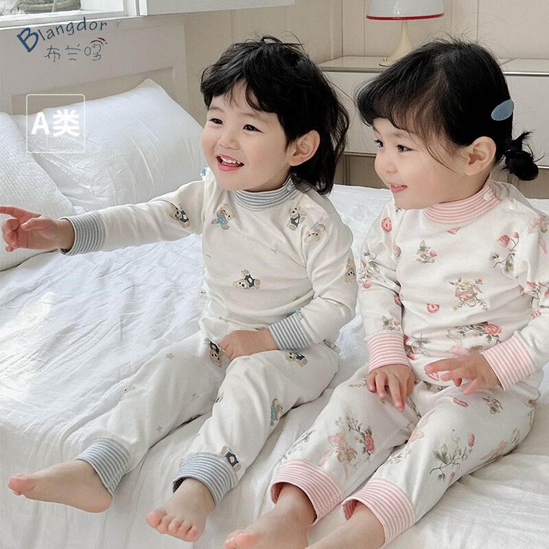 春秋婴儿衣服半高领秋衣秋裤分体高腰套装纯棉男女宝宝护肚内衣