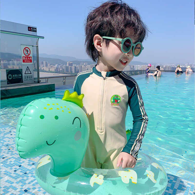 男宝宝夏季长袖连体式泳装泡温泉专用防晒速干游泳衣中小童度假装