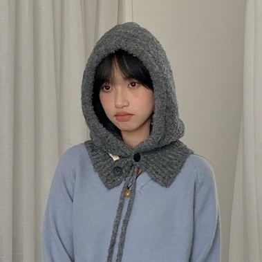 蓝色巴拉克拉法帽女秋冬帽子围脖