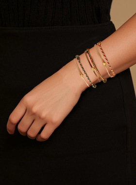 简约手工编织细手链小众时尚手搓棉男女情侣手链套装卡片饰品