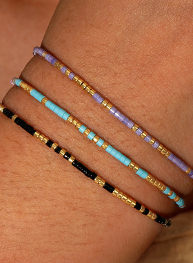 DB米珠摩斯密码细手链时尚百搭混色手工编织打结手绳小巧首饰