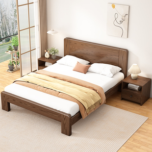 实木床现代简约家用主卧1米8双人床大床1米5出租房床1米2单人床架