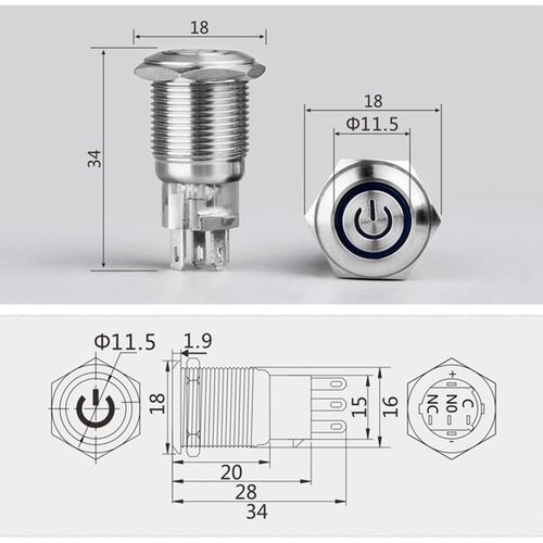 16mm黑壳 按钮 自锁/复位 天使眼 防水开关 LED灯天使眼环形 镀黑